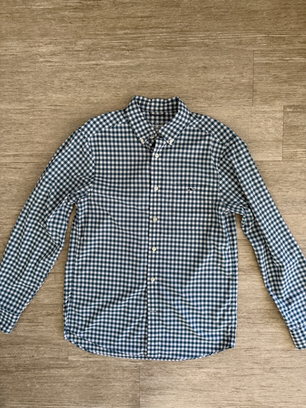 Vineyard Vines Men's Green and White Gingham Button-Down Shirt